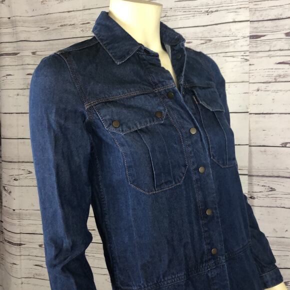 AllSaints Women’s Denise Louise Military Dark Blue Denim Shirt Dress size 0 - Picture 8 of 12